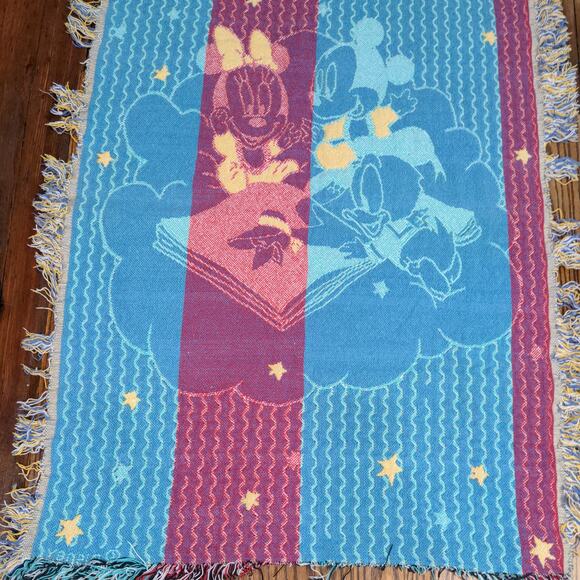 Disney Baby Blanket Knit Multi Size 42x30 Tasseled Mickey Minnie Donald - Picture 6 of 7